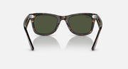 Ray-Ban Wayfarer sunglasses with tortoise frame and dark green lenses, front view