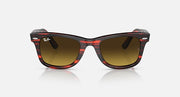 Ray-Ban Wayfarer sunglasses front view, dark amber lenses, red-brown tortoiseshell frame