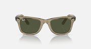 Ray-Ban Wayfarer sunglasses, straight-on view, dark green lenses, olive transparent frame