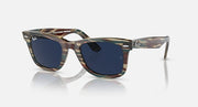 Ray-Ban Wayfarer sunglasses with dark blue lenses and tortoise-style frame