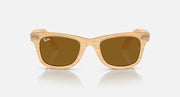 Ray-Ban Wayfarer sunglasses with amber lenses and tan translucent frame, front view