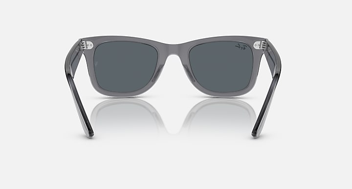 Ray-Ban Wayfarer sunglasses with dark gray lenses and dark frame, reverse angle