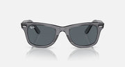 Ray-Ban Wayfarer sunglasses with dark gray lenses and dark acetate frame, straight front view