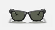 Ray-Ban Wayfarer sunglasses, front view, black with dark green lenses