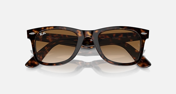 Tortoise Wayfarer sunglasses with brown lenses, front view angled slightly to the side