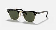 Ray-Ban folding clubmaster sunglasses with black frame, gold hinges, and dark green lenses