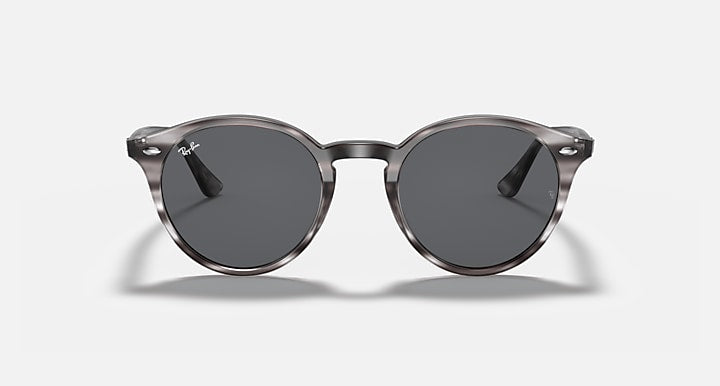 Ray-Ban round dark tortoiseshell sunglasses with dark gray lenses and metal rivets