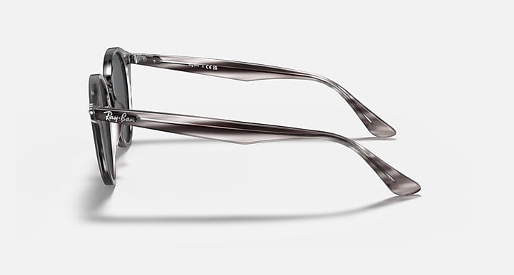 Ray-Ban tortoiseshell sunglasses side view with dark lenses and metal temple arm detail