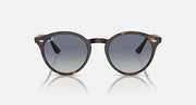 Ray-Ban round sunglasses with brown frame and blue-grey tinted lenses