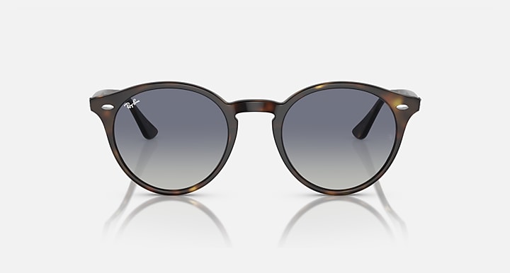 Ray-Ban round sunglasses with brown frame and blue-grey tinted lenses