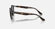 Ray-Ban round sunglasses, brown tortoiseshell frame side view with dark lenses