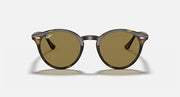 Ray-Ban round sunglasses shown front, tortoiseshell frame and olive-brown lenses
