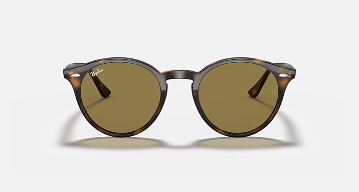 Ray-Ban round sunglasses shown front, tortoiseshell frame and olive-brown lenses