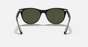 Silver wayfarer sunglasses with dark green lenses and angular arms