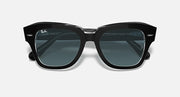 Ray-Ban State Street RB2186 sunglasses front view, black frame with dark blue lenses