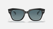 Ray-Ban State Street RB2186 sunglasses front view, black frame with blue lenses