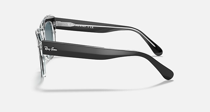 Ray-Ban State Street RB2186 sunglasses side view, black frame with dark blue-green lenses