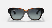Ray-Ban State Street RB2186 sunglasses, orange-trim frame with blue gradient lenses