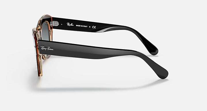 Ray-Ban State Street RB2186 sunglasses, orange frame with blue lenses, side view