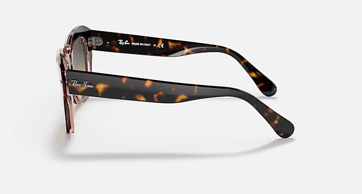 Ray-Ban State Street sunglasses side view, tortoiseshell frame with dark lenses