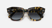 Tortoiseshell square sunglasses with dark lenses and thick frame, front view