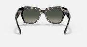 Tortoiseshell square sunglasses with grey-tinted lenses and thick frame, front view