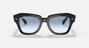 Ray-Ban State Street sunglasses front view with black frame and light blue lenses