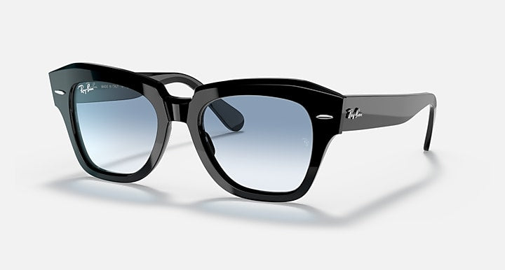 Ray-Ban State Street sunglasses with black frame and blue tinted gradient lenses