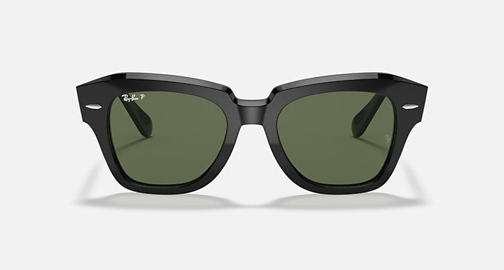 RB2186 sunglasses with black frames and dark green lenses, front view