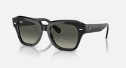 Black square-frame sunglasses with dark green lenses and straight temple arms.