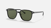 Leonard sunglasses with black frame and dark green lenses, round cat-eye shape