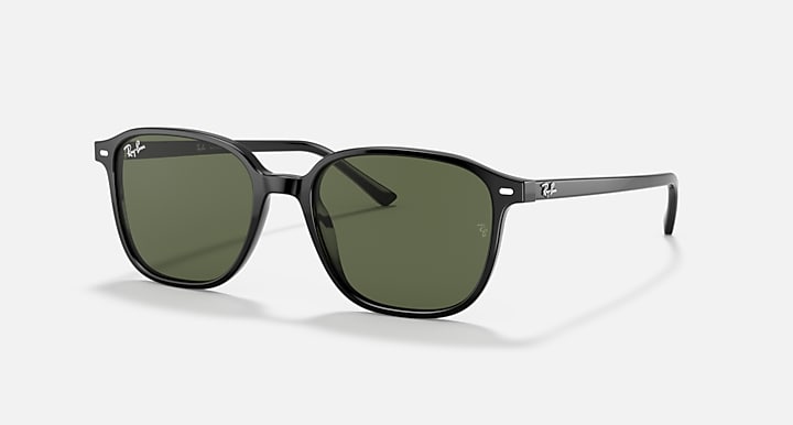 Leonard sunglasses with black frame and dark green lenses, round cat-eye shape