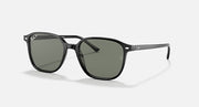 Ray-Ban Leonard RB2193 sunglasses with dark green lenses and black frame, angled