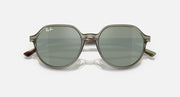 Ray-Ban Thalia sunglasses, round green lenses with olive frame and brown-tinted temple tips