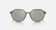 Ray-Ban Thalia sunglasses, front view, round green lenses with olive frame and metal hinges