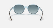 Ray-Ban Thalia sunglasses with light blue frame and dark gray round lenses