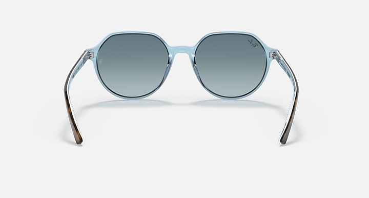Ray-Ban Thalia sunglasses with light blue frame and dark gray round lenses