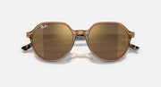 Ray-Ban Thalia RB2195 round sunglasses with tan lenses and gold-tone frame