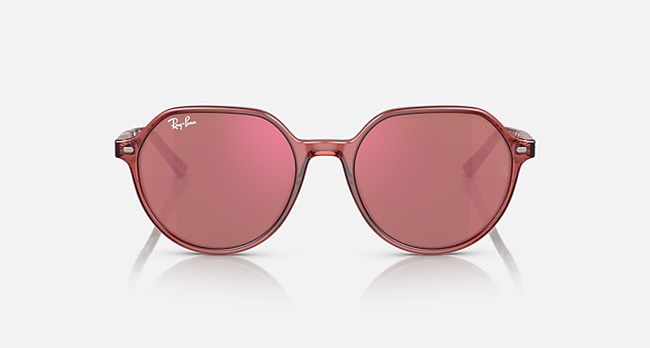 Ray-Ban Thalia sunglasses with rose round lenses and dark rose frame