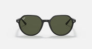 Round black sunglasses with dark green lenses and a low-profile bridge.