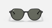 Round black sunglasses with dark green lenses and short, angled temple tips.