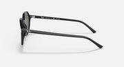 Black round sunglasses side profile with dark green lenses and straight temples.