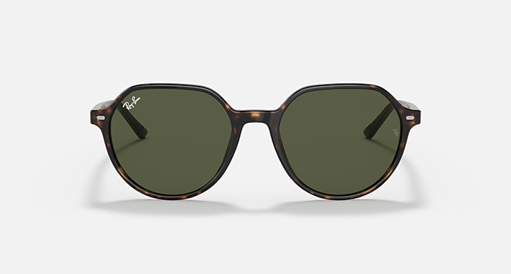 Ray-Ban Thalia RB2195 sunglasses with dark green lenses and tortoise-style round frame