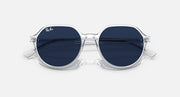 Ray-Ban RB2195 round sunglasses with dark blue lenses and clear frame