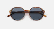 Ray-Ban Thalia RB2195 sunglasses with dark blue-gray lenses and brown round frame