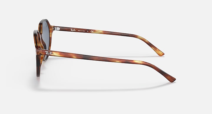 Ray-Ban Thalia RB2195 sunglasses, tortoise frame side view with blue-gray lenses