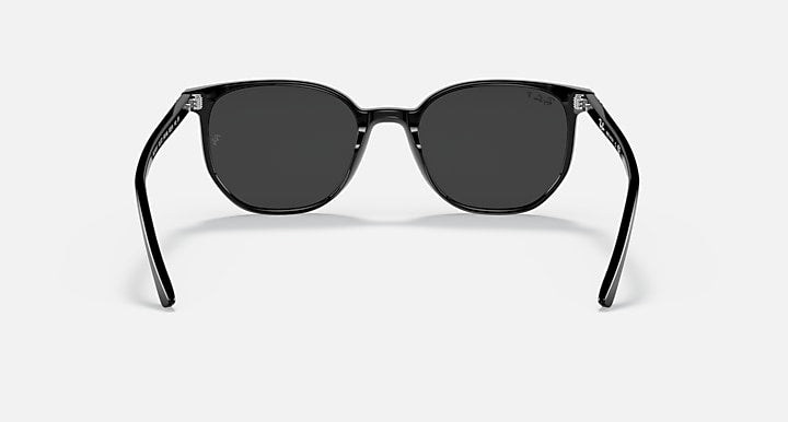 Black Ray-Ban sunglasses front view with dark tinted lenses and sculpted frame temples