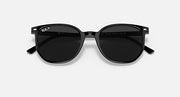 Black Ray-Ban sunglasses front view with dark lenses and branded temples
