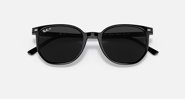 Black Ray-Ban sunglasses front view with dark lenses and branded temples