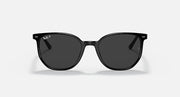 Black Ray-Ban sunglasses, front view with round dark lenses and thick frame bridge